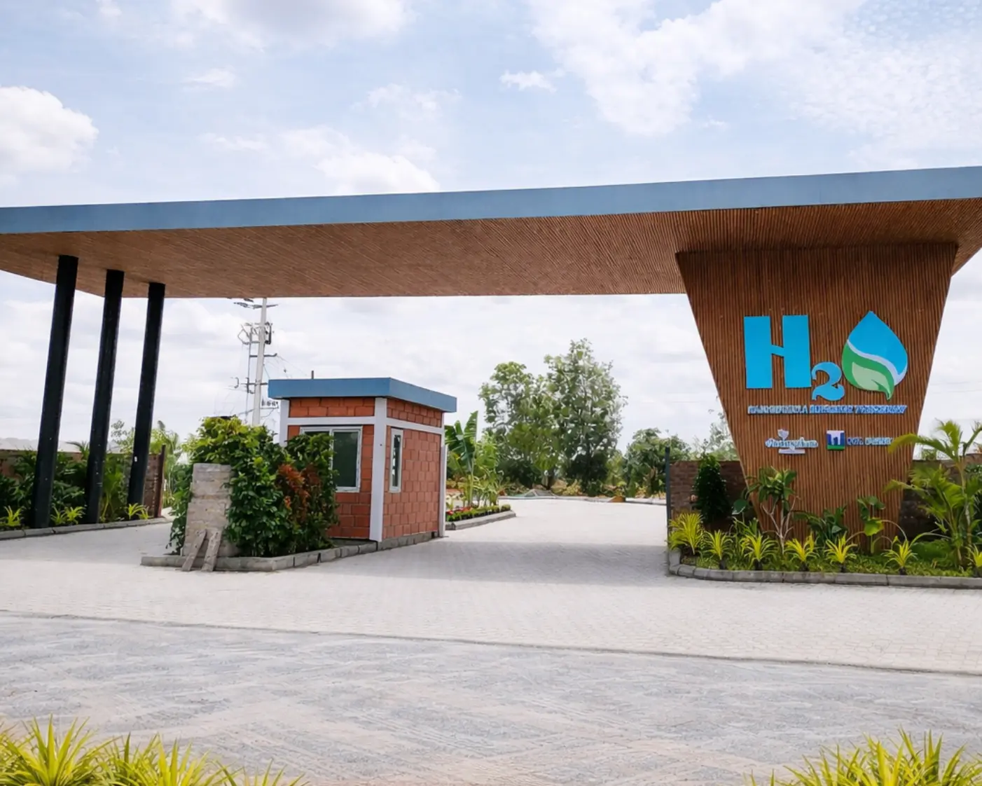 H2O farms entrance gate near sarjapur surrounded by greenery offering a welcoming entry point