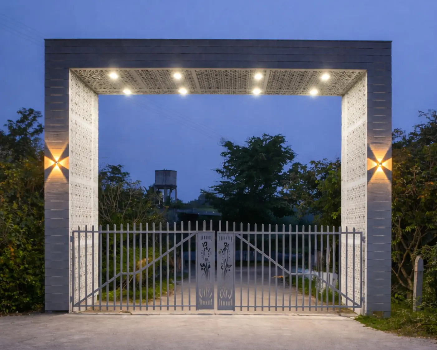 Lakeview project entrance arch gate in denkanikottai surrounded by natural greenery.