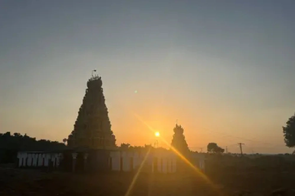 Lakeview project view featuring lakshmi narasimha swamy temple near serene farmland surroundings