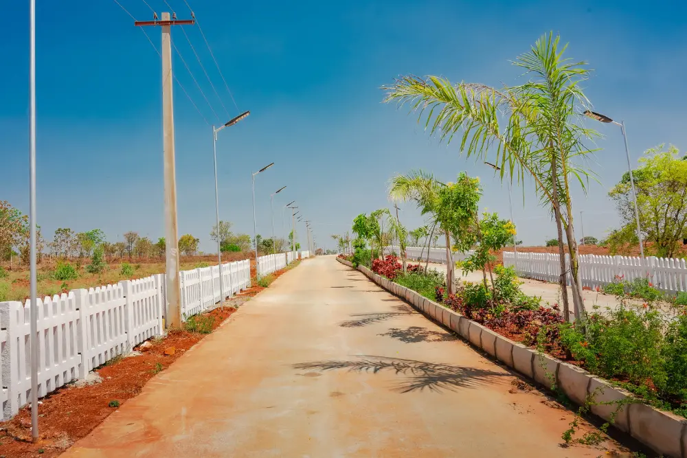 Internal roads at tamara valley with scenic views and greenery on both sides.